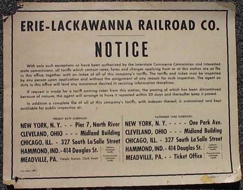 Erie Lackawanna Railway Co. Tariff Notice. February, 1961 chs-00 2489